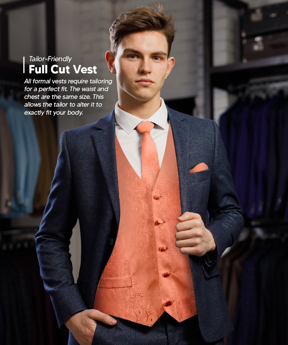Vittorio Farina Men's Woven Paisley Vest, Necktie, Bow Tie and Pocket Square Set (Black Back) - Rose Gold - Vest Set - Vittorio Farina