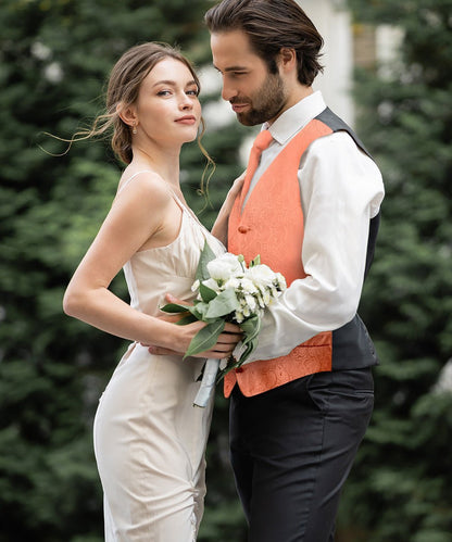 Vittorio Farina Men's Woven Paisley Vest, Necktie, Bow Tie and Pocket Square Set (Black Back) - Rose Gold - Vest Set - Vittorio Farina