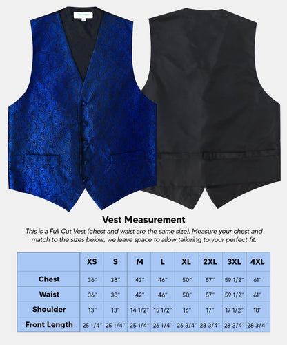 Vittorio Farina Men's Woven Paisley Vest, Necktie, Bow Tie and Pocket Square Set (Black Back) - Royal Blue - Vest Set - Vittorio Farina