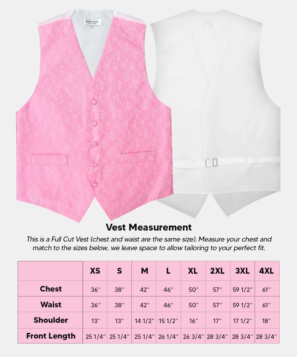 Vittorio Farina Men's Woven Paisley Vest, Necktie, Bow Tie and Pocket Square Set (White Back) - Pink - Vest Set - Vittorio Farina
