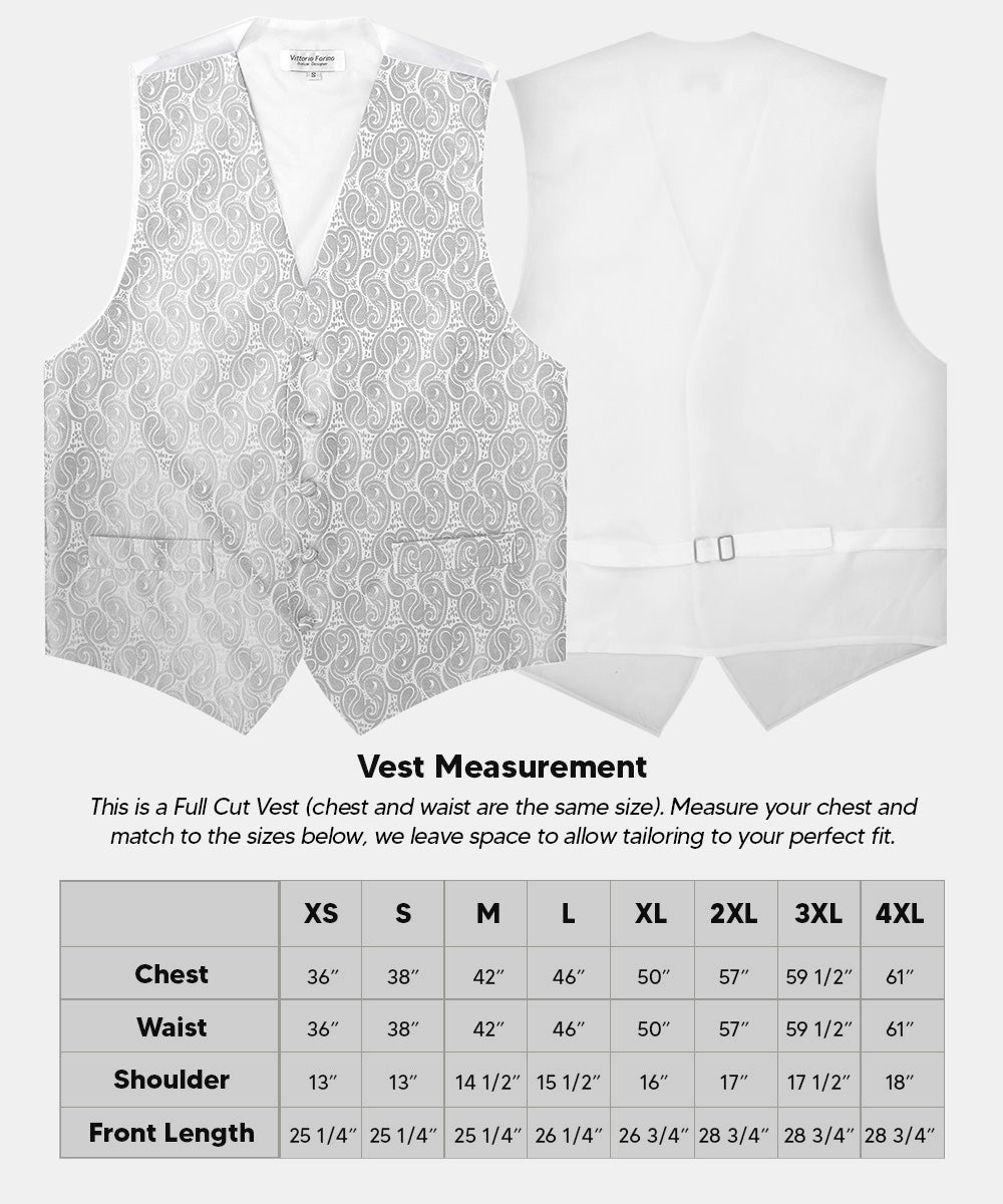 Vittorio Farina Men's Woven Paisley Vest, Necktie, Bow Tie and Pocket Square Set (White Back) - Silver - Vest Set - Vittorio Farina