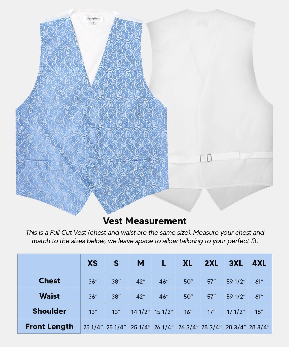 Vittorio Farina Men's Woven Paisley Vest, Necktie, Bow Tie and Pocket Square Set (White Back) - Sky Blue - Vest Set - Vittorio Farina