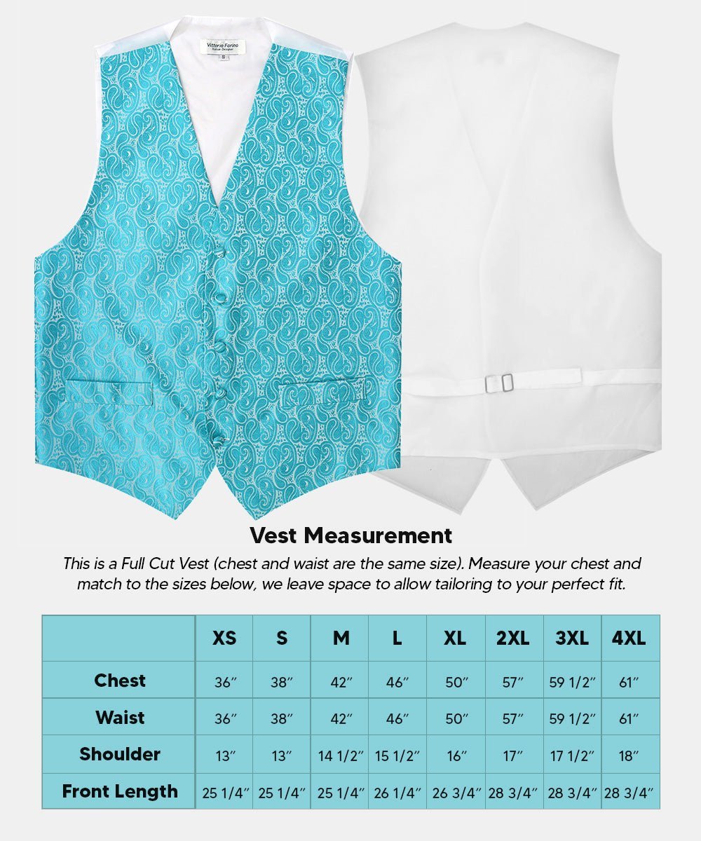 Vittorio Farina Men's Woven Paisley Vest, Necktie, Bow Tie and Pocket Square Set (White Back) - Turquoise - Vest Set - Vittorio Farina