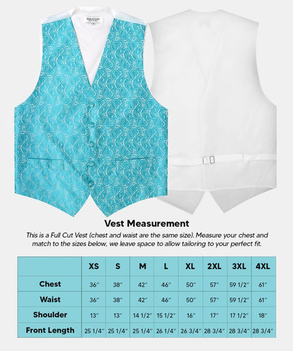 Vittorio Farina Men's Woven Paisley Vest, Necktie, Bow Tie and Pocket Square Set (White Back) - Turquoise - Vest Set - Vittorio Farina
