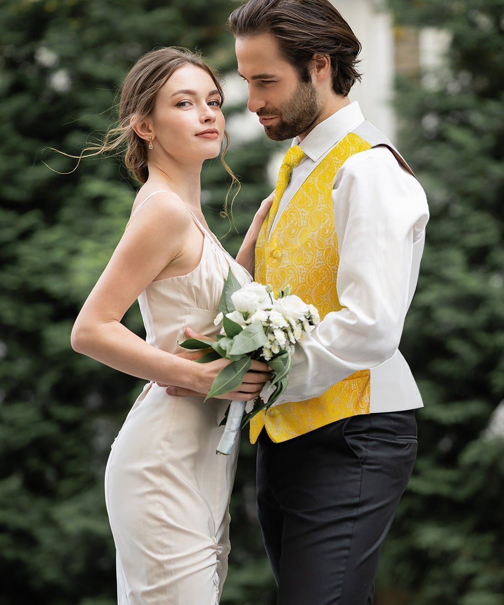 Vittorio Farina Men's Woven Paisley Vest, Necktie, Bow Tie and Pocket Square Set (White Back) - Pink - Vest Set - Vittorio Farina