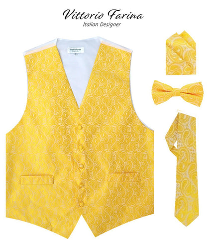 Vittorio Farina Men's Woven Paisley Vest, Necktie, Bow Tie and Pocket Square Set (White Back) - Pink - Vest Set - Vittorio Farina