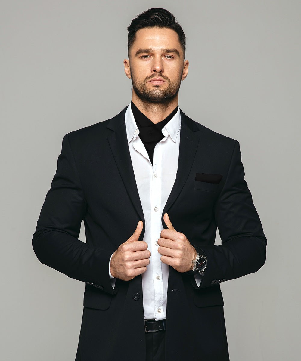 Vittorio Farina Men's Woven Paisley Ascot & Pocket Square - Black - Ascot & Pocket Square - Vittorio Farina