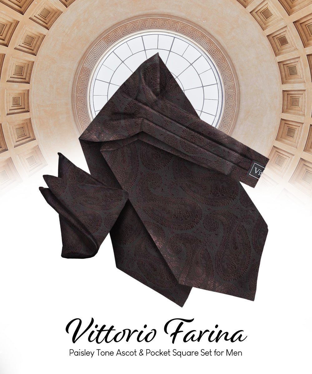 Vittorio Farina Men's Woven Paisley Ascot & Pocket Square - Brown - Ascot & Pocket Square - Vittorio Farina