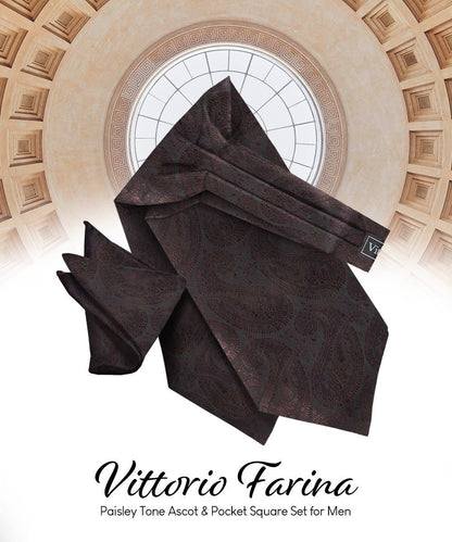 Vittorio Farina Men's Woven Paisley Ascot & Pocket Square - Brown - Ascot & Pocket Square - Vittorio Farina