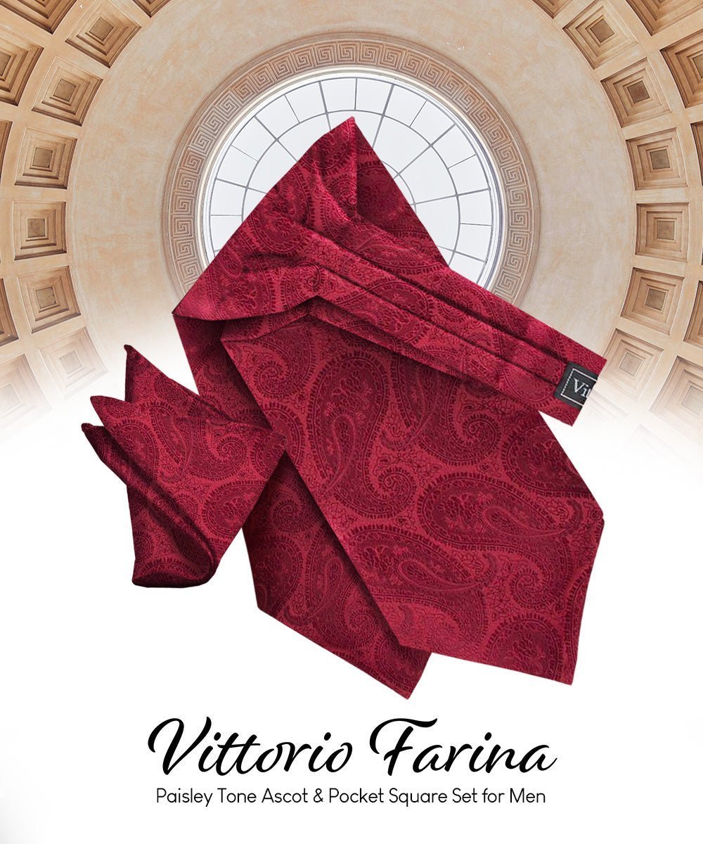 Vittorio Farina Men's Woven Paisley Ascot & Pocket Square - Burgundy - Ascot & Pocket Square - Vittorio Farina