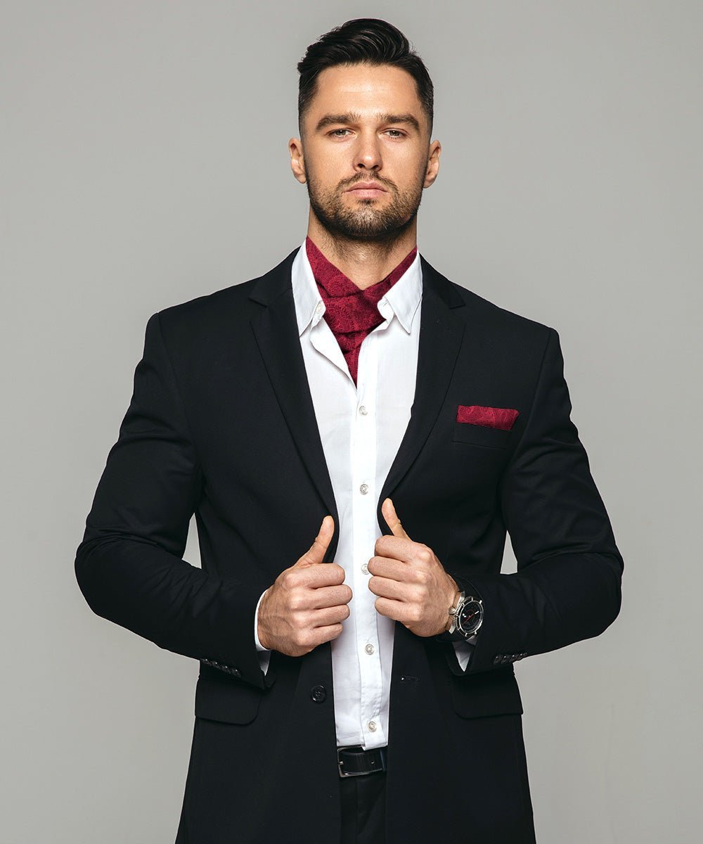 Vittorio Farina Men's Woven Paisley Ascot & Pocket Square - Burgundy - Ascot & Pocket Square - Vittorio Farina