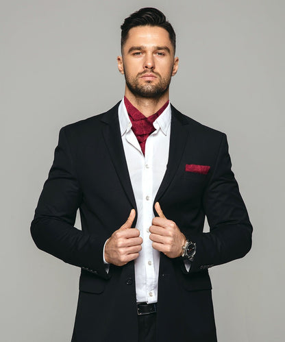Vittorio Farina Men's Woven Paisley Ascot & Pocket Square - Burgundy - Ascot & Pocket Square - Vittorio Farina