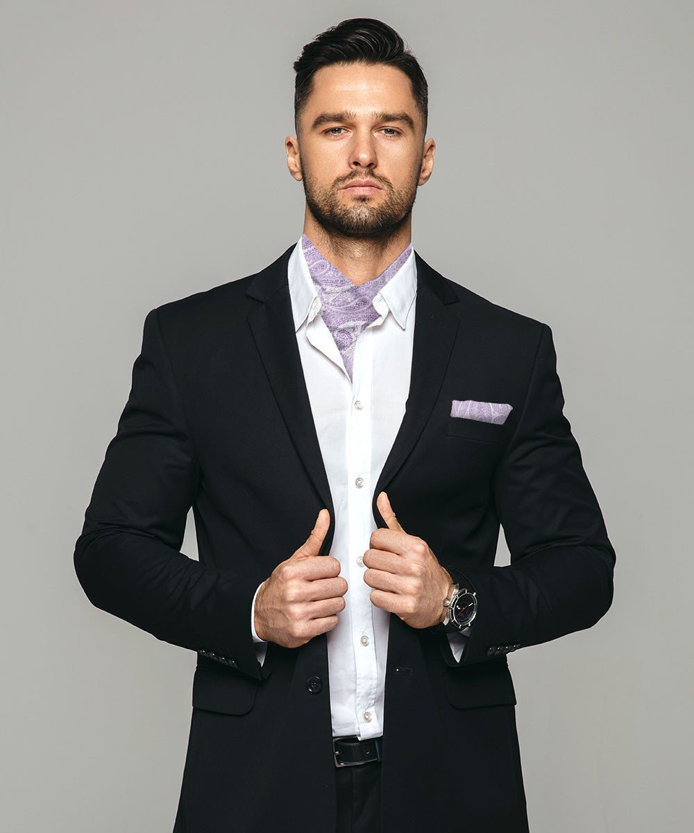 Vittorio Farina Men's Woven Paisley Ascot & Pocket Square - Lavender - Ascot & Pocket Square - Vittorio Farina