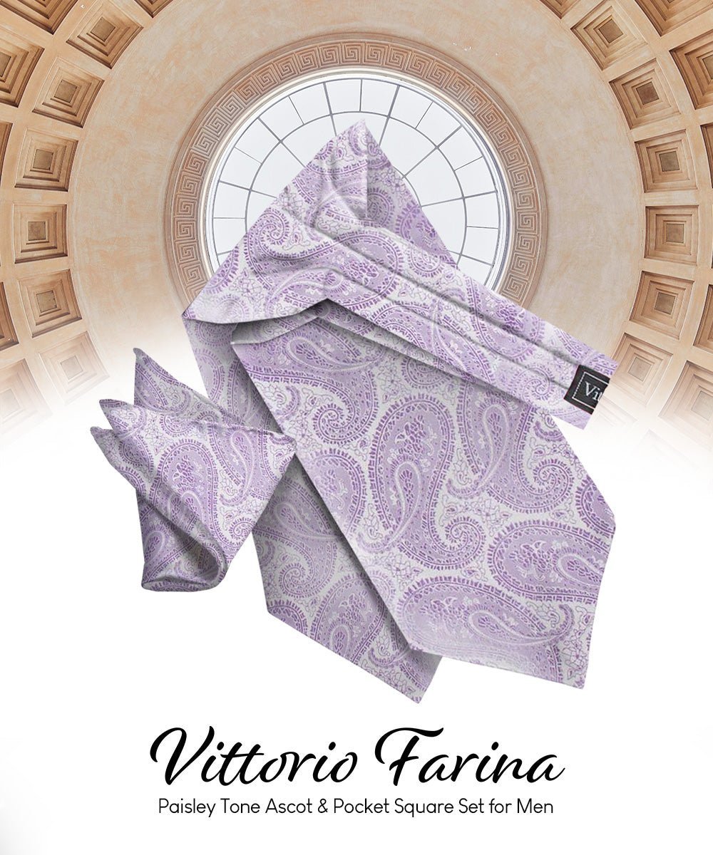 Vittorio Farina Men's Woven Paisley Ascot & Pocket Square - Lavender - Ascot & Pocket Square - Vittorio Farina