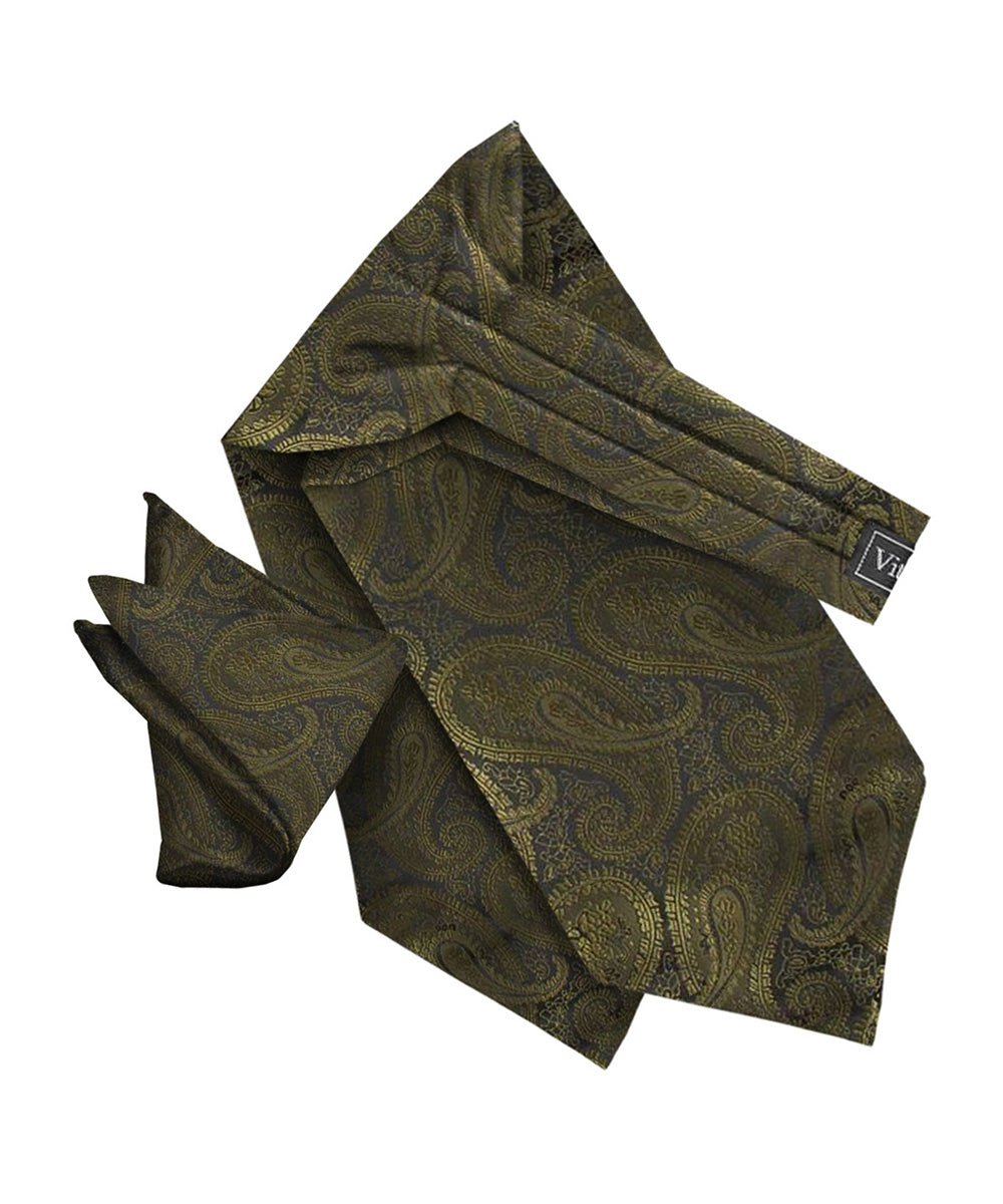 Vittorio Farina Men's Woven Paisley Ascot & Pocket Square - Olive Green - Ascot & Pocket Square - Vittorio Farina