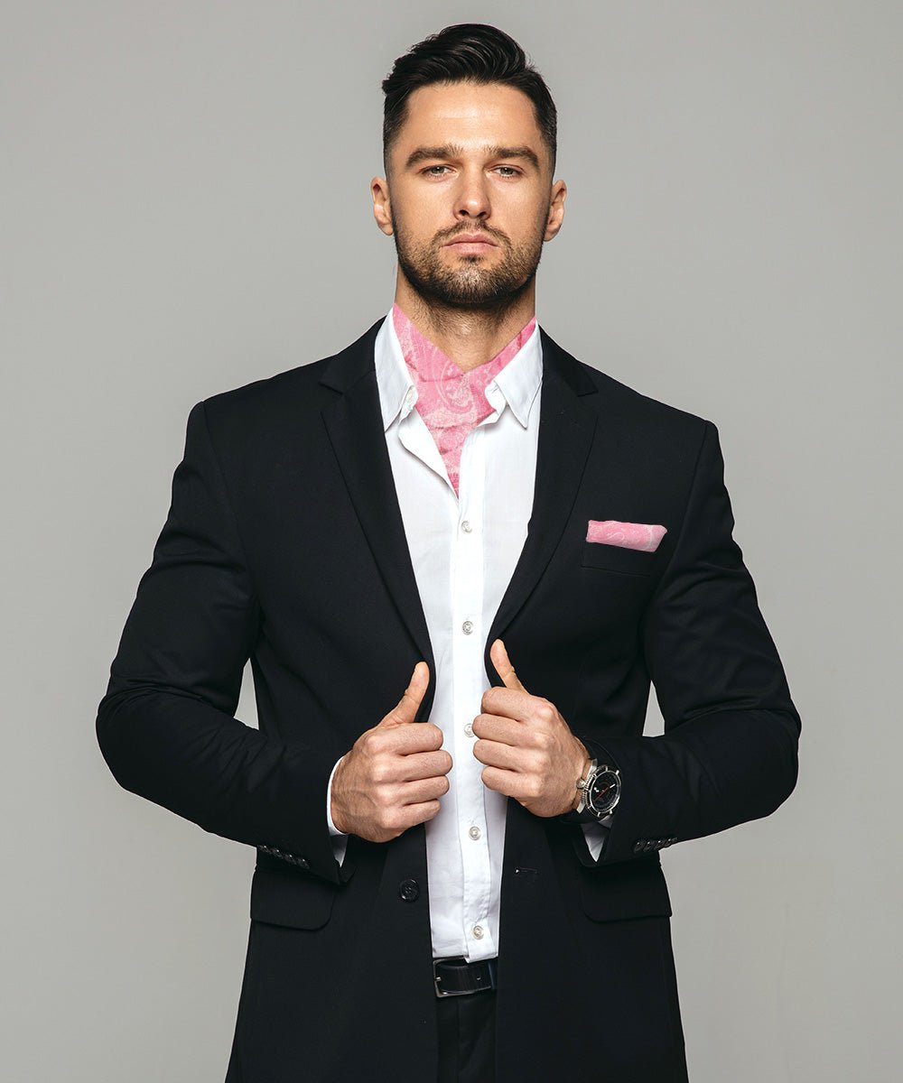 Vittorio Farina Men's Woven Paisley Ascot & Pocket Square - Pink - Ascot & Pocket Square - Vittorio Farina