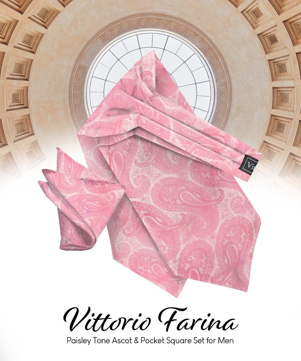 Vittorio Farina Men's Woven Paisley Ascot & Pocket Square - Pink - Ascot & Pocket Square - Vittorio Farina