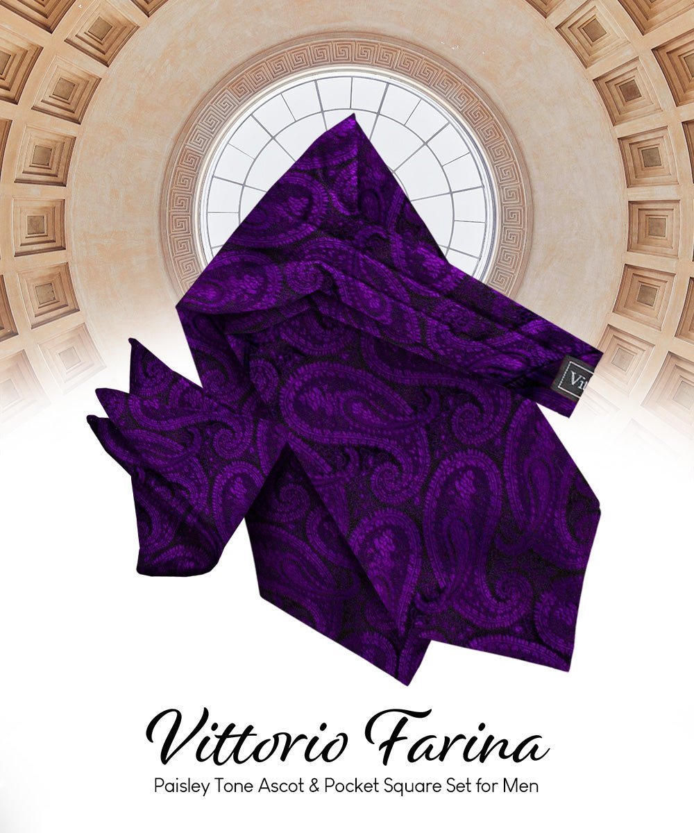 Vittorio Farina Men's Woven Paisley Ascot & Pocket Square - Purple - Ascot & Pocket Square - Vittorio Farina