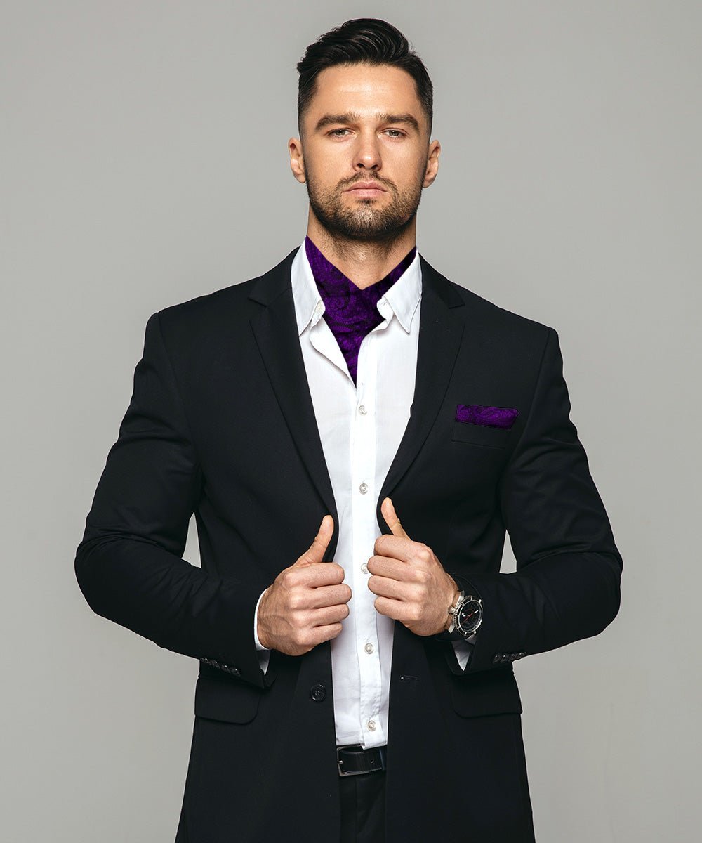 Vittorio Farina Men's Woven Paisley Ascot & Pocket Square - Purple - Ascot & Pocket Square - Vittorio Farina