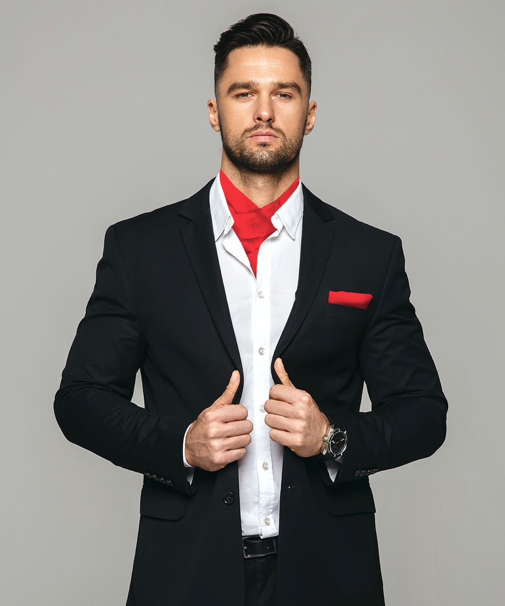 Vittorio Farina Men's Woven Paisley Ascot & Pocket Square - Red - Ascot & Pocket Square - Vittorio Farina