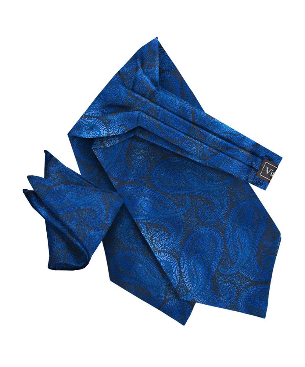 Vittorio Farina Men's Woven Paisley Ascot & Pocket Square - Royal Blue - Ascot & Pocket Square - Vittorio Farina