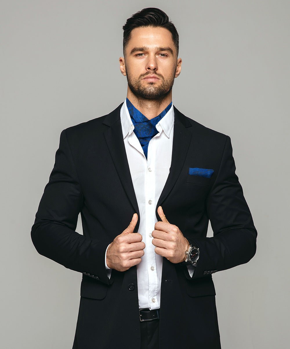 Vittorio Farina Men's Woven Paisley Ascot & Pocket Square - Royal Blue - Ascot & Pocket Square - Vittorio Farina