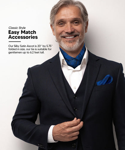 Vittorio Farina Men's Woven Paisley Ascot & Pocket Square - Royal Blue - Ascot & Pocket Square - Vittorio Farina