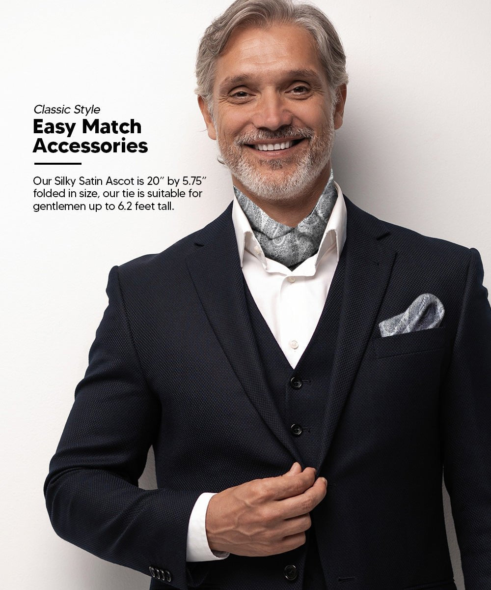 Vittorio Farina Men's Woven Paisley Ascot & Pocket Square - Silver - Ascot & Pocket Square - Vittorio Farina