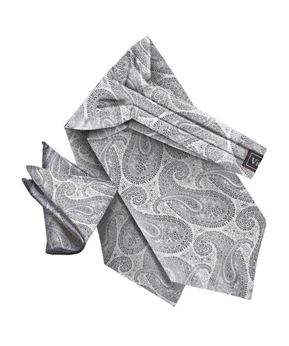 Vittorio Farina Men's Woven Paisley Ascot & Pocket Square - Silver - Ascot & Pocket Square - Vittorio Farina