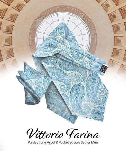 Vittorio Farina Men's Woven Paisley Ascot & Pocket Square - Sky Blue - Ascot & Pocket Square - Vittorio Farina