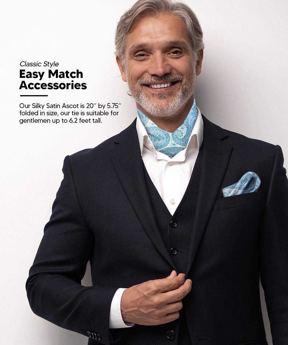 Vittorio Farina Men's Woven Paisley Ascot & Pocket Square - Sky Blue - Ascot & Pocket Square - Vittorio Farina