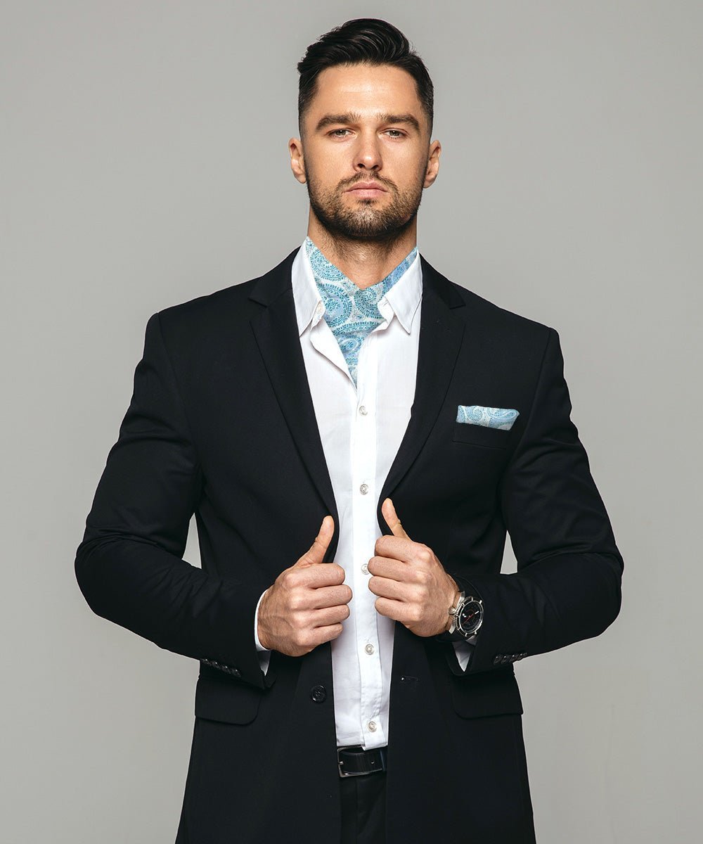 Vittorio Farina Men's Woven Paisley Ascot & Pocket Square - Sky Blue - Ascot & Pocket Square - Vittorio Farina