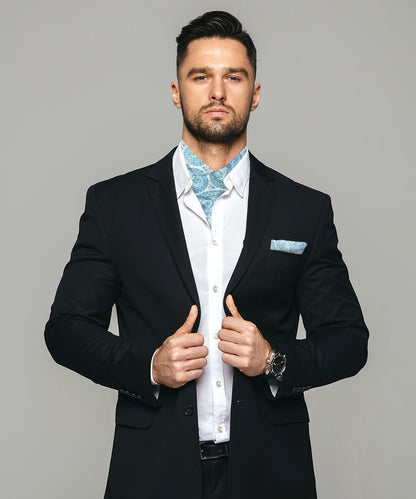 Vittorio Farina Men's Woven Paisley Ascot & Pocket Square - Sky Blue - Ascot & Pocket Square - Vittorio Farina