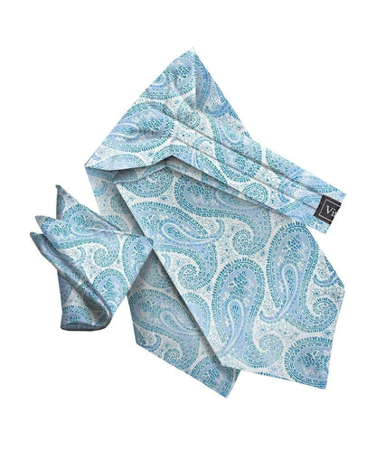 Vittorio Farina Men's Woven Paisley Ascot & Pocket Square - Sky Blue - Ascot & Pocket Square - Vittorio Farina