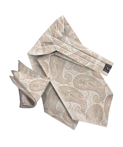 Vittorio Farina Men's Woven Paisley Ascot & Pocket Square - Taupe - Ascot & Pocket Square - Vittorio Farina