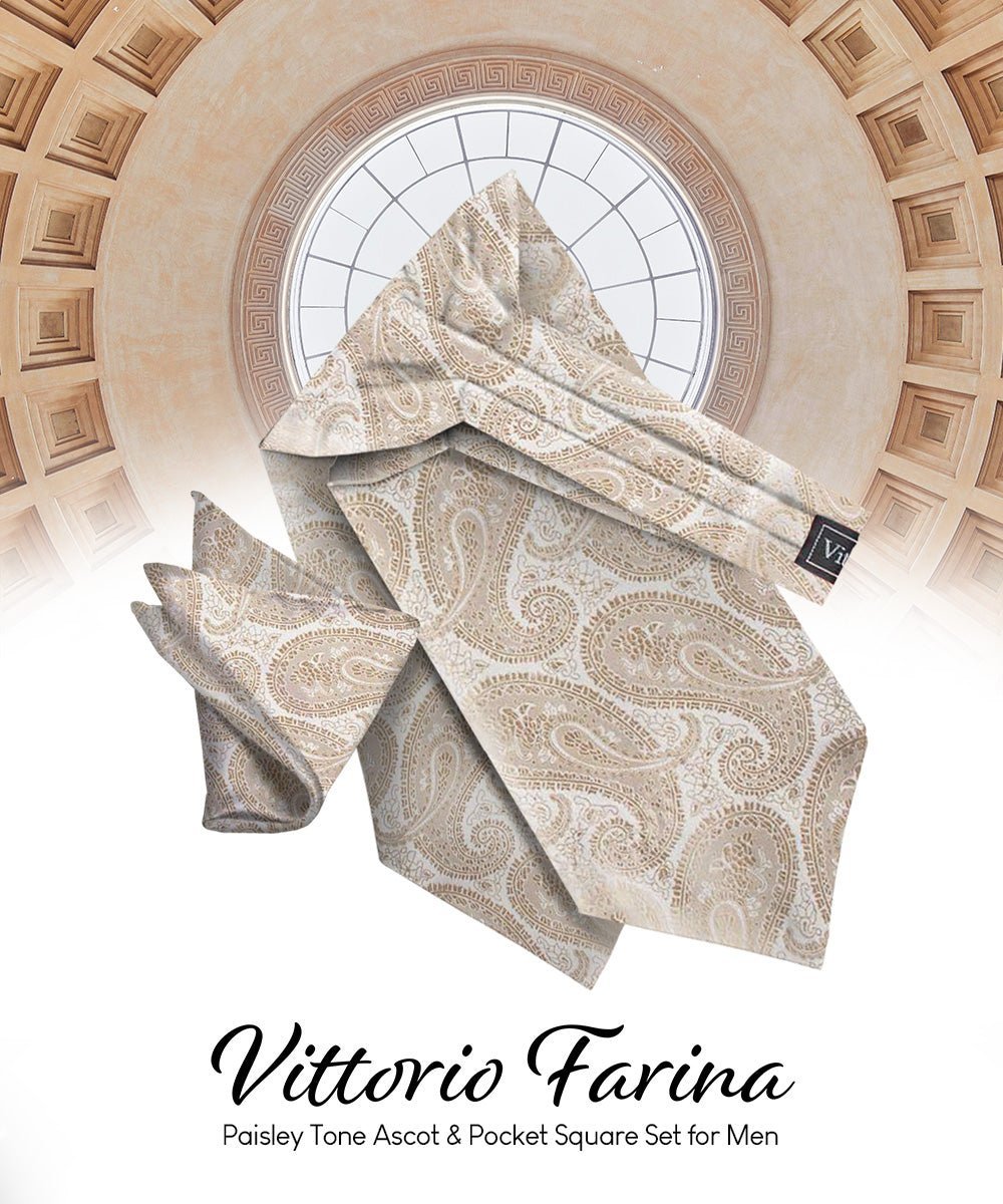 Vittorio Farina Men's Woven Paisley Ascot & Pocket Square - Taupe - Ascot & Pocket Square - Vittorio Farina