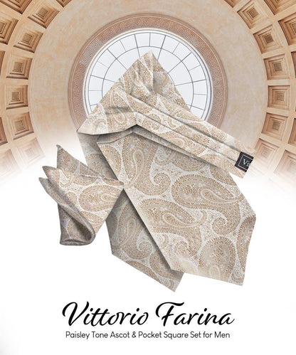 Vittorio Farina Men's Woven Paisley Ascot & Pocket Square - Taupe - Ascot & Pocket Square - Vittorio Farina