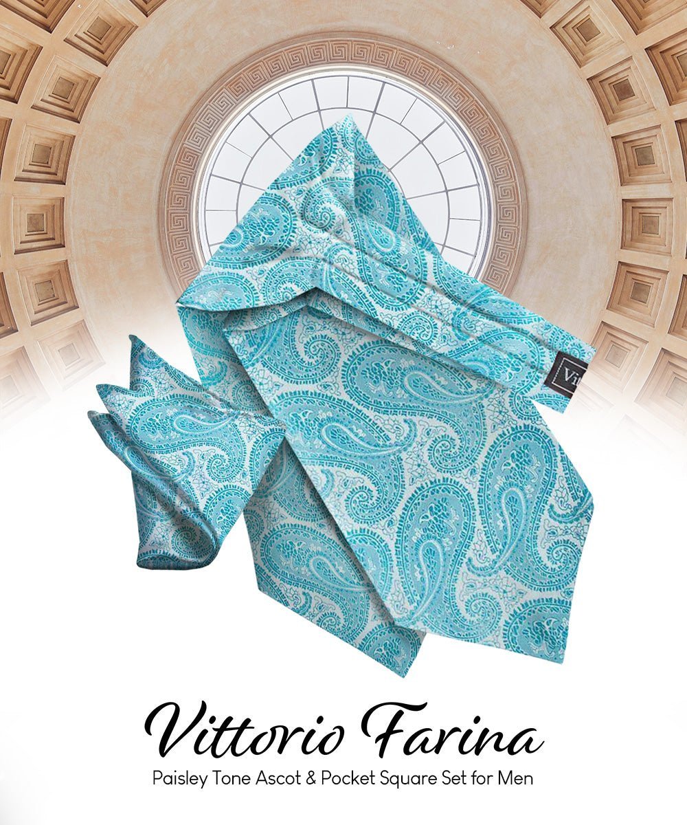 Vittorio Farina Men's Woven Paisley Ascot & Pocket Square - Turquoise - Ascot & Pocket Square - Vittorio Farina