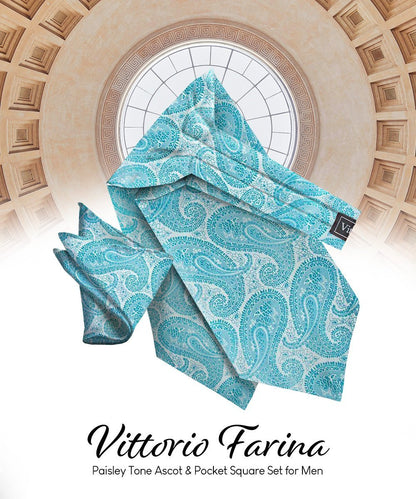 Vittorio Farina Men's Woven Paisley Ascot & Pocket Square - Turquoise - Ascot & Pocket Square - Vittorio Farina