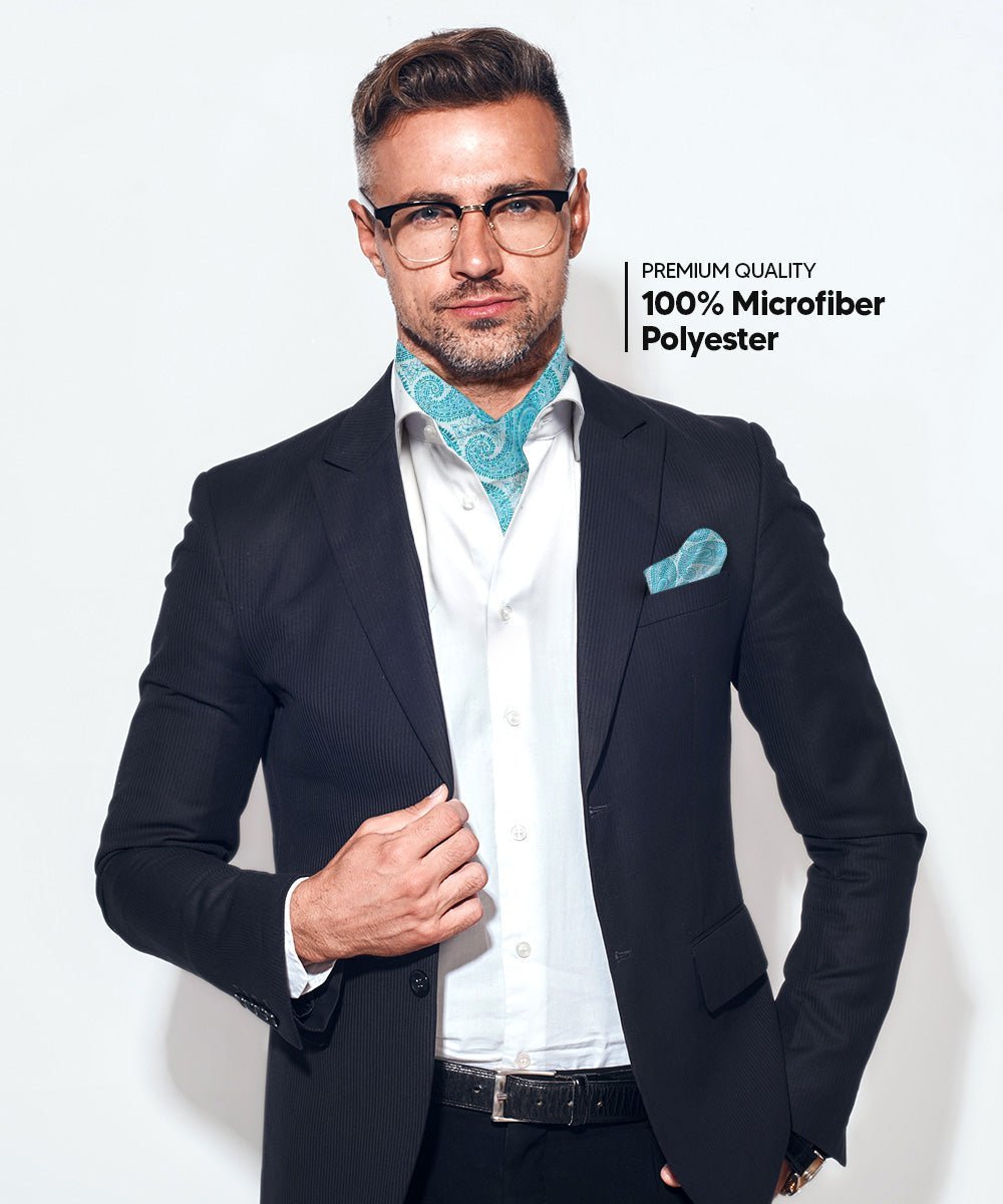 Vittorio Farina Men's Woven Paisley Ascot & Pocket Square - Turquoise - Ascot & Pocket Square - Vittorio Farina