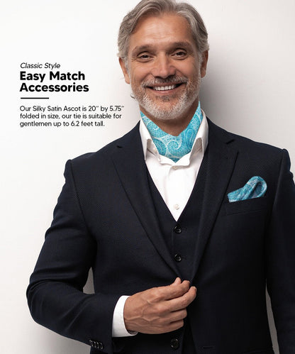 Vittorio Farina Men's Woven Paisley Ascot & Pocket Square - Turquoise - Ascot & Pocket Square - Vittorio Farina