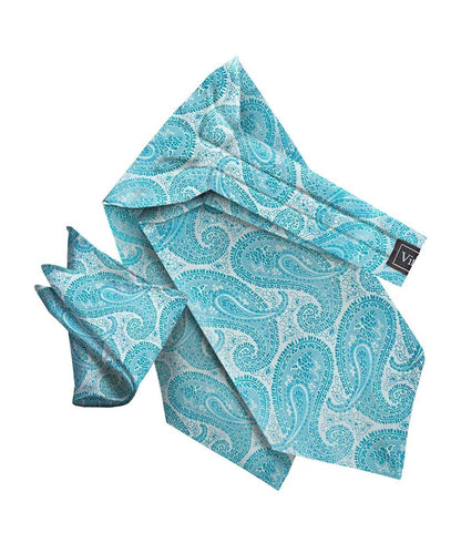 Vittorio Farina Men's Woven Paisley Ascot & Pocket Square - Turquoise - Ascot & Pocket Square - Vittorio Farina