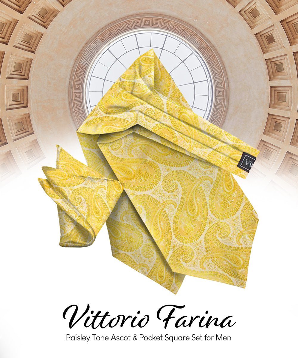 Vittorio Farina Men's Woven Paisley Ascot & Pocket Square - Yellow - Ascot & Pocket Square - Vittorio Farina