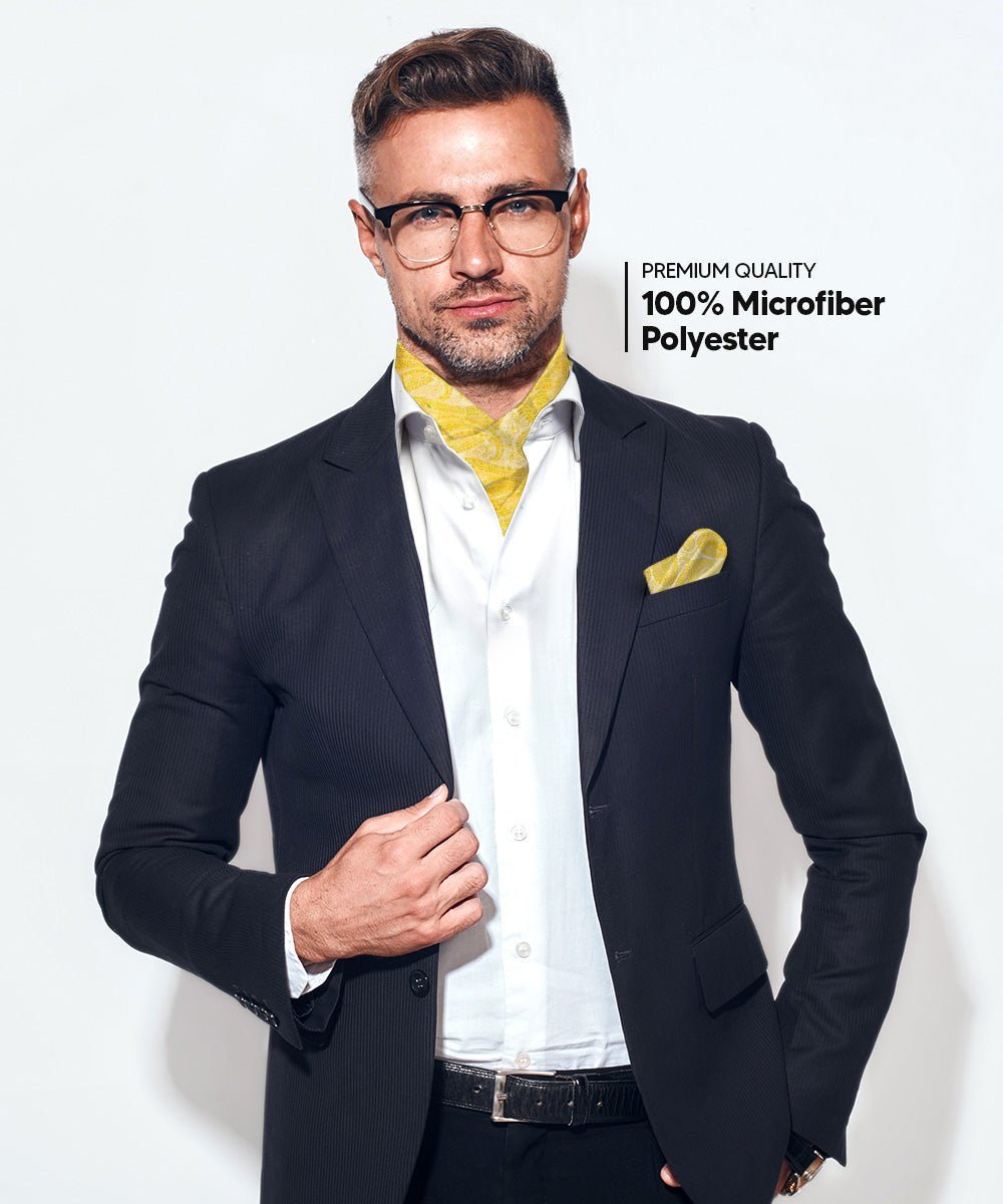 Vittorio Farina Men's Woven Paisley Ascot & Pocket Square - Yellow - Ascot & Pocket Square - Vittorio Farina