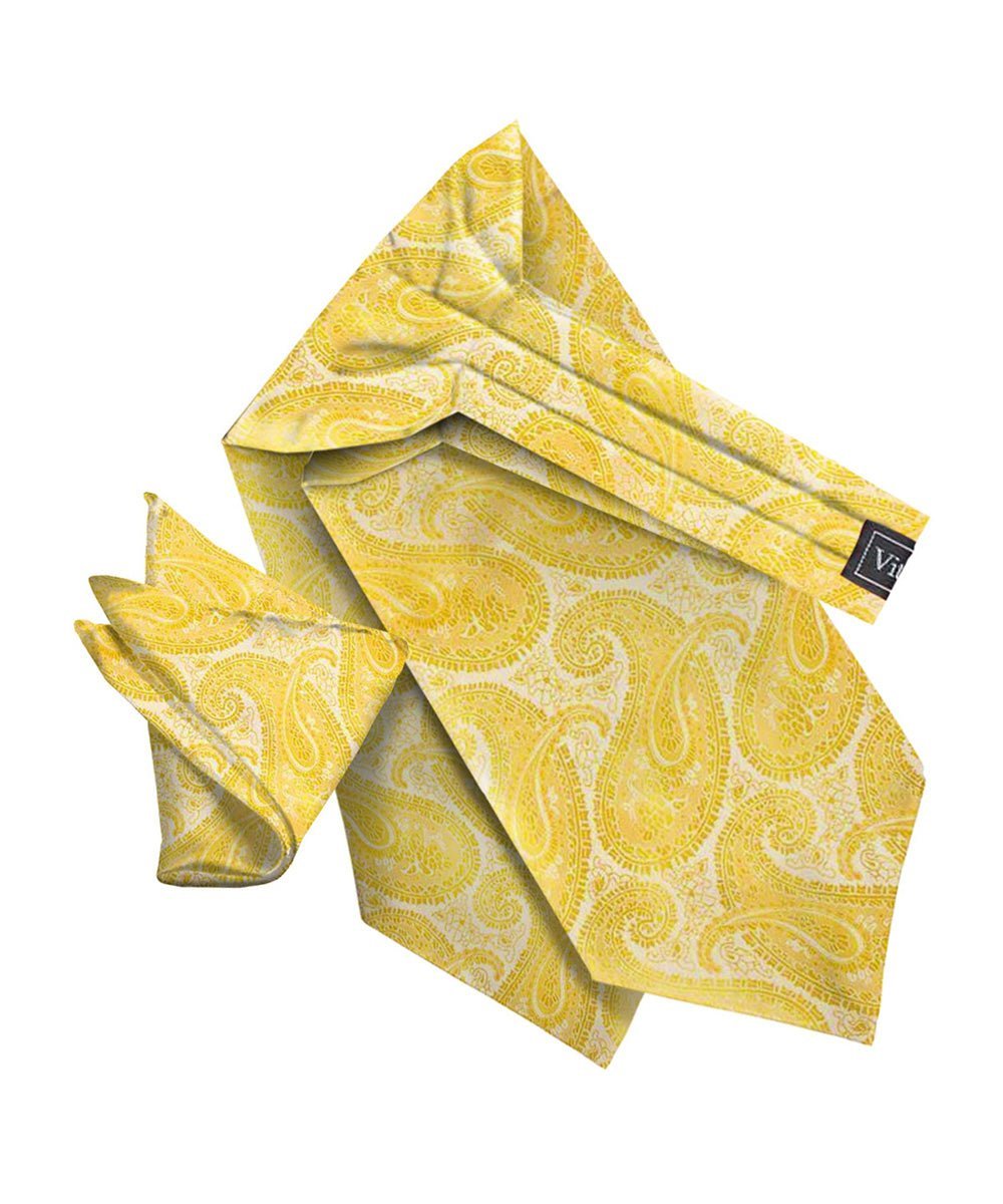 Vittorio Farina Men's Woven Paisley Ascot & Pocket Square - Yellow - Ascot & Pocket Square - Vittorio Farina