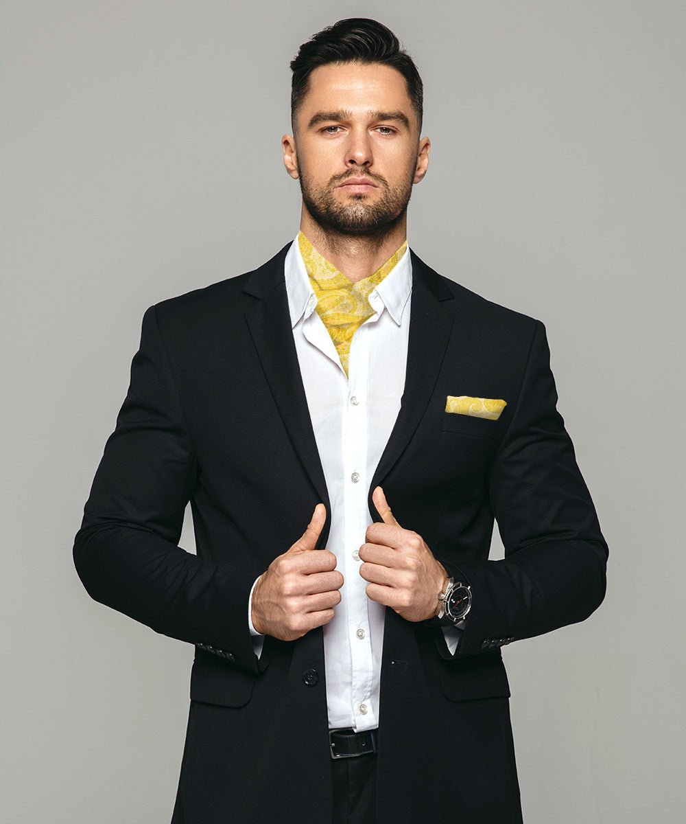 Vittorio Farina Men's Woven Paisley Ascot & Pocket Square - Yellow - Ascot & Pocket Square - Vittorio Farina