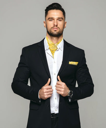 Vittorio Farina Men's Woven Paisley Ascot & Pocket Square - Yellow - Ascot & Pocket Square - Vittorio Farina