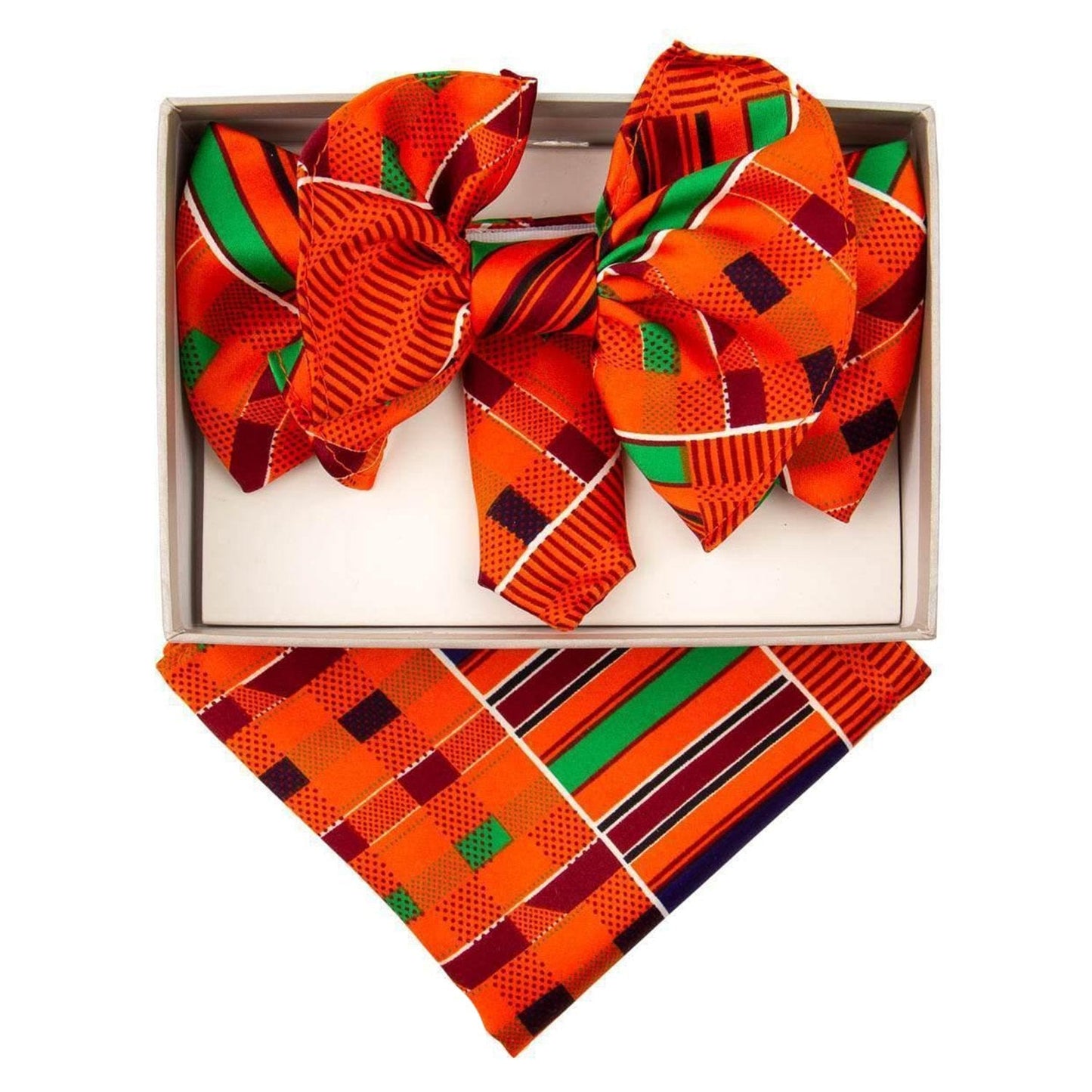 Vittorio Farina Men's XL Kente Bow Tie & Pocket Square in Gift Box - Camouflage - Bow Tie & Pocket Square - Vittorio Farina