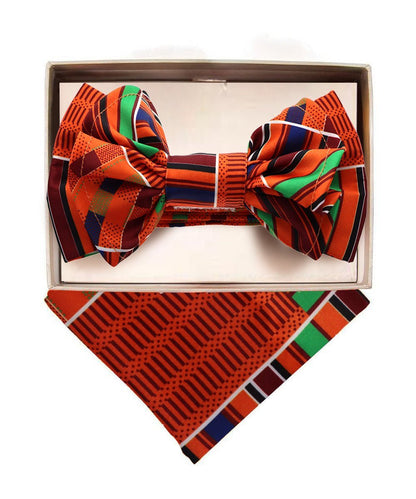 Vittorio Farina Men's XL Kente Bow Tie & Pocket Square in Gift Box - Kente 1 - Bow Tie & Pocket Square - Vittorio Farina
