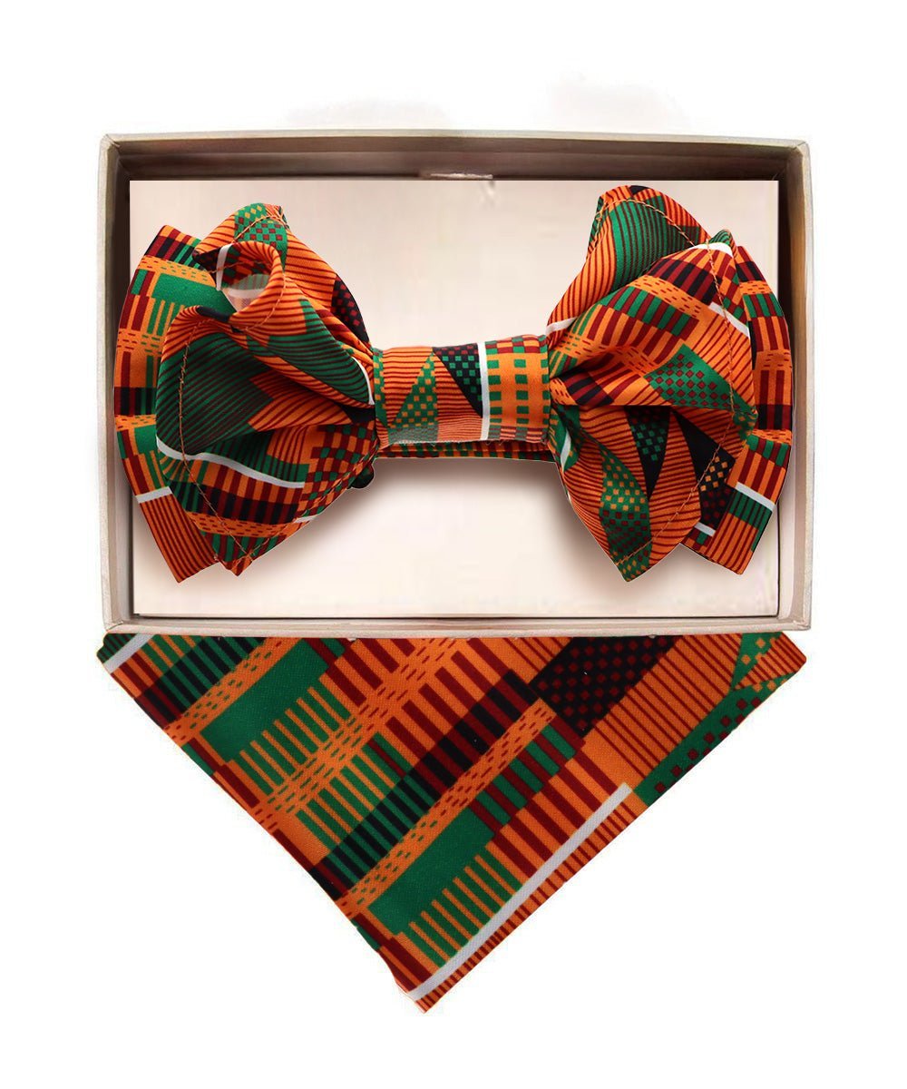 Vittorio Farina Men's XL Kente Bow Tie & Pocket Square in Gift Box - Kente 3 - Bow Tie & Pocket Square - Vittorio Farina